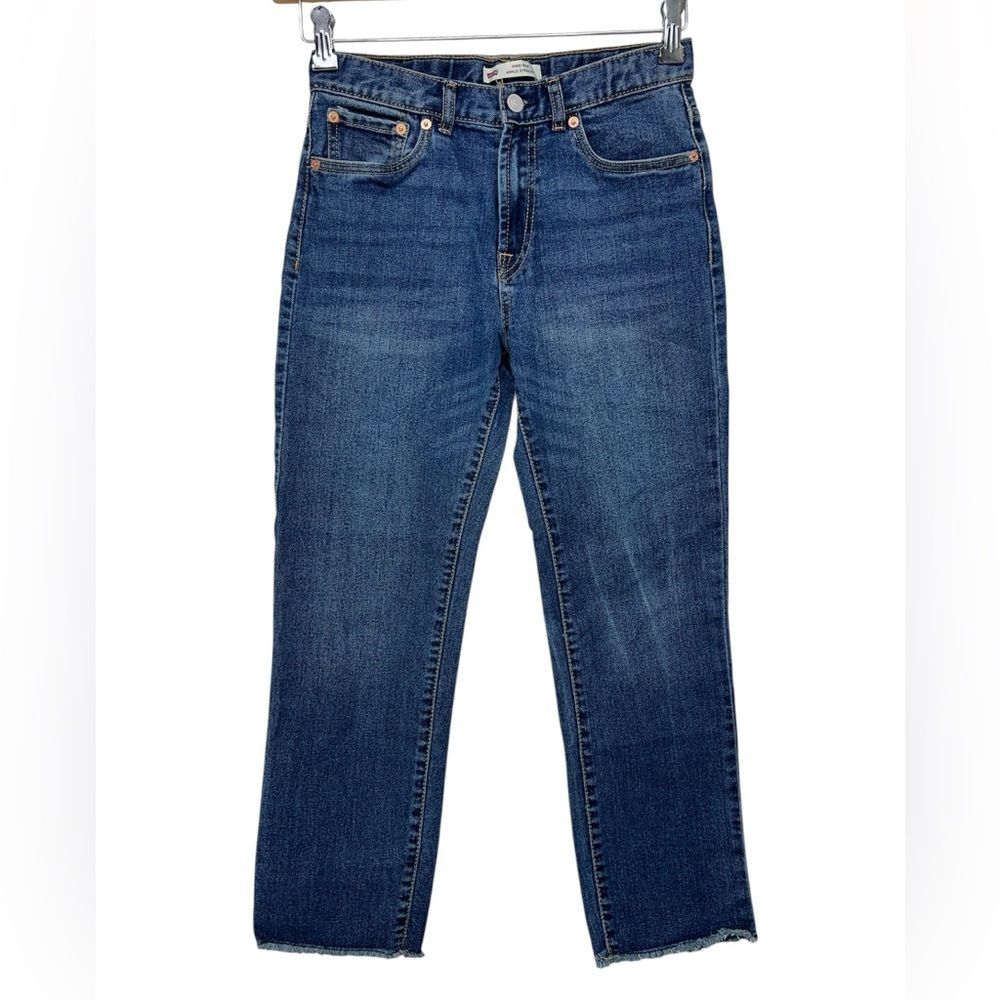 Levis High Rise Ankle Straight Raw Hem Jeans Girls 16 Adjustable Waist band